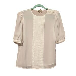 Units Sheer Blouse Women's Size 8 Vintage Cream Short Sleeve